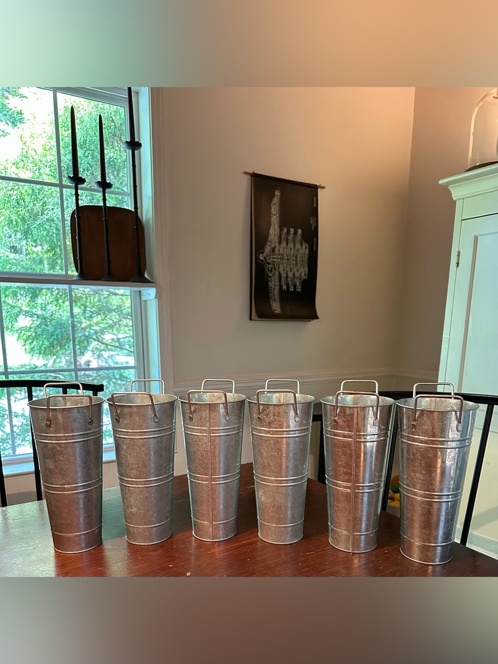 Set of 6 Galvanized florist buckets • flower containers • metal vase